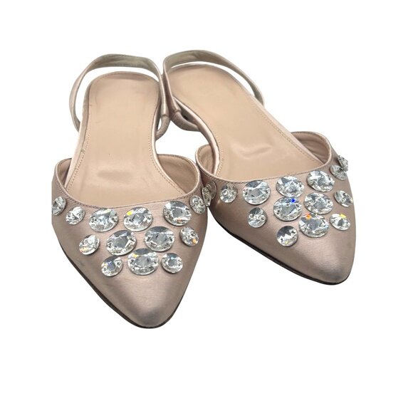 J. Crew Women’s Embllished Satin Slingback Flats, Pink Blush, Size 6 - Picture 1 of 12